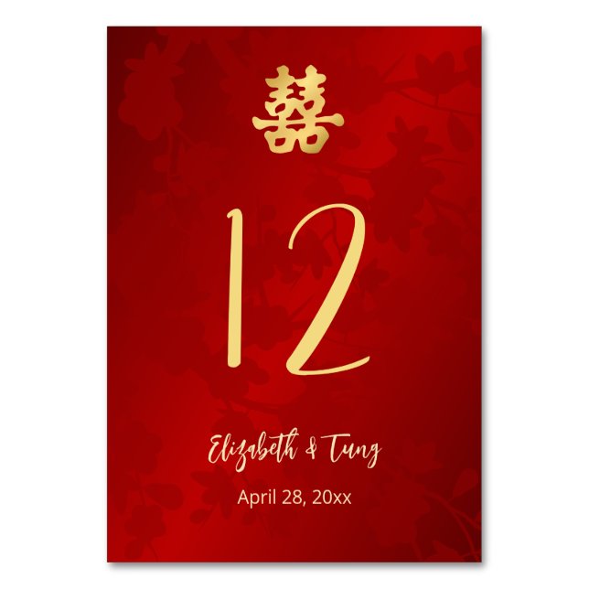 Modern Chinese Wedding Table Number (Front)
