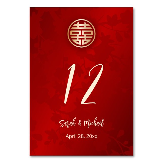 Modern Chinese Wedding Table Number (Front)
