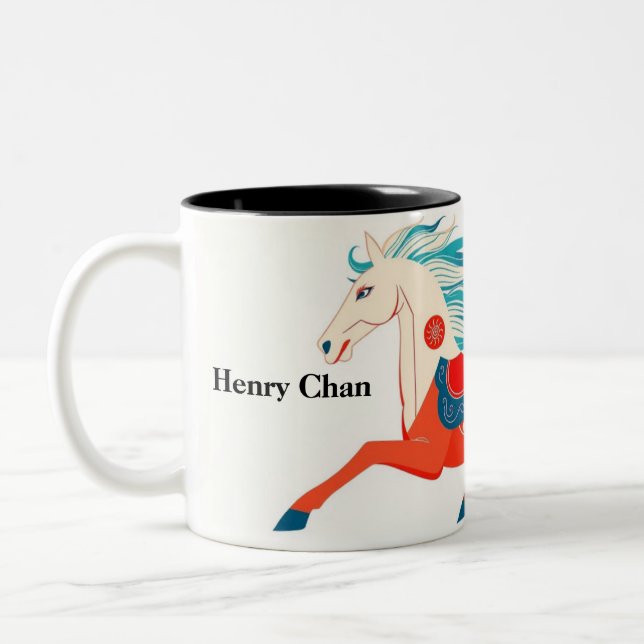 Modern Chinese Zodiac Horse 2026 Personalized Two-Tone Coffee Mug (Left)