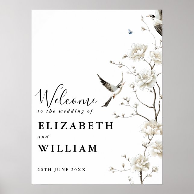 Modern Chinoiserie Floral Wedding Welcome Sign (Front)