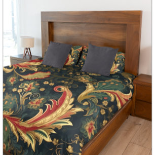 Modern Chinoiserie Green and Red Pillowcase