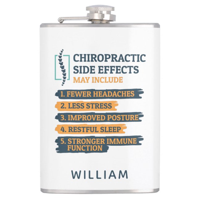 Modern Chiropractic Side Effects Gag Personalized Hip Flask (Front)