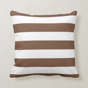 Modern Chocolate Brown and White Stripes Throw Pillow