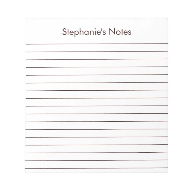 Modern Chocolate Brown Lined Personalized Notepad (Front)
