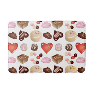 Modern Chocolate Candy Heart Pattern Bath Mat