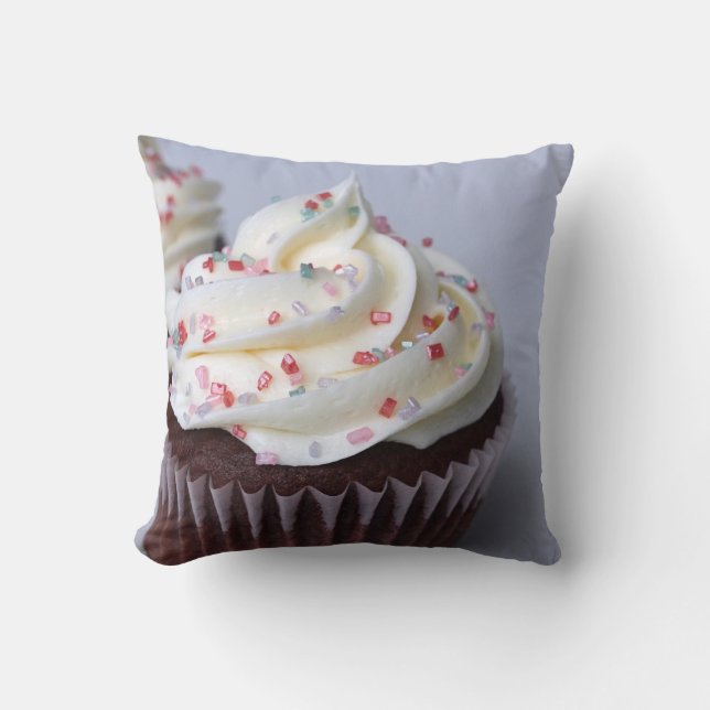 Modern Chocolate Cupcake Vanilla and Sprinkles Throw Pillow (Front)