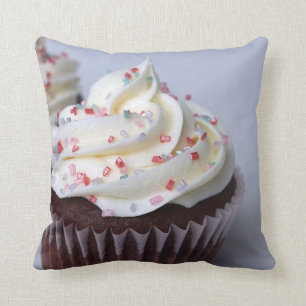 Modern Chocolate Cupcake Vanilla and Sprinkles Throw Pillow