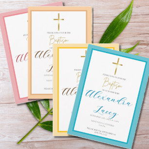 Modern Christening Baptism Gold Cross Invitation