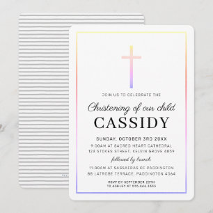 MODERN CHRISTENING gold cross simple rainbow Invitation