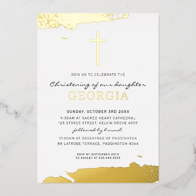 MODERN CHRISTENING gold foil cross classic (Front)