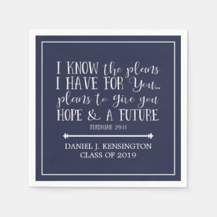 Modern Christian Bible Verse Blue Graduation Napkin