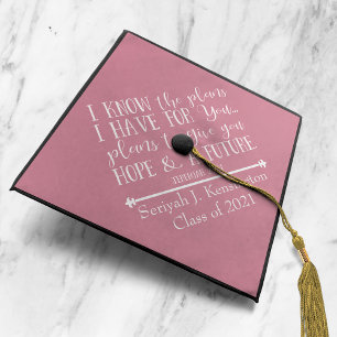 Modern Christian Bible Verse Blush Pink Graduation Cap Topper