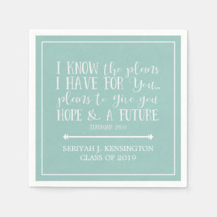 Modern Christian Bible Verse Teal Aqua Graduation Napkin