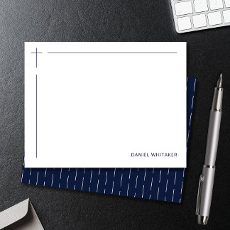 Modern Christian Cross Monogrammed Minimal Navy Card