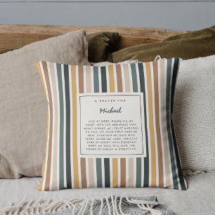 Modern Christian Keepsake Scripture Fall Stripes Throw Pillow