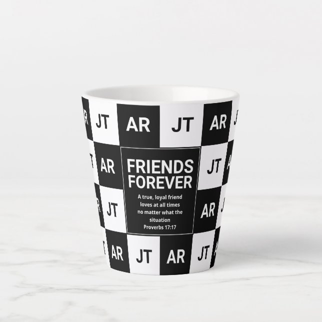 Modern Christian Monogram FRIENDS FOREVER Latte Mug (Front)