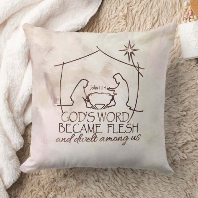 Modern Christian Nativity Scripture Christmas Throw Pillow (Blanket)