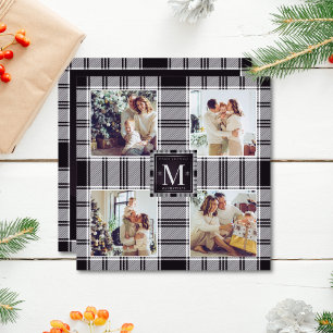 Modern Christmas 4 Photo Collage Black White Card