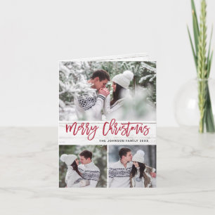 Modern Christmas 4 PHOTO Rustic Wood Greeting Holiday Card