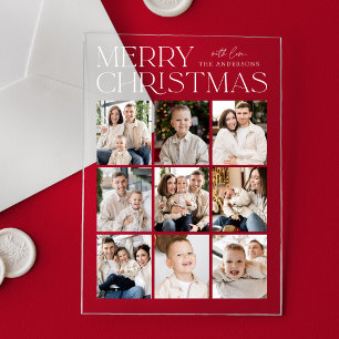 Modern Christmas 9 Photo Collage Holiday Acrylic Invitations