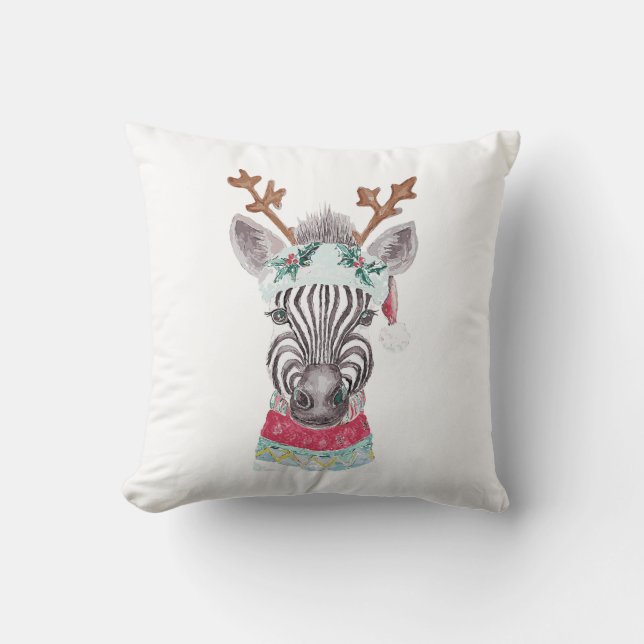 Modern Christmas Animal watercolor painting Throw Pillow (Front)