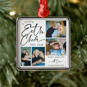 Modern Christmas Baby Announcement Photo Collage Metal Ornament