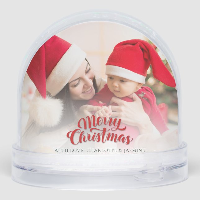 Modern Christmas Baby Photos with Mom Holidays Snowglobe (Back)