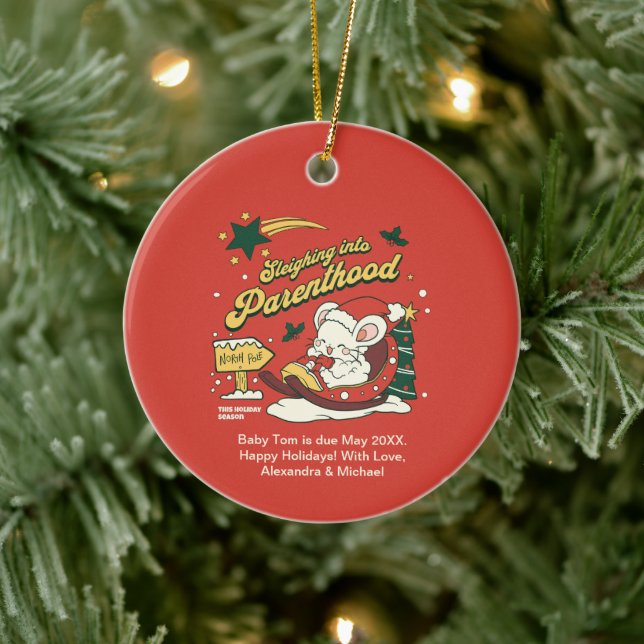 Modern Christmas Baby Pregnancy Announcement Ceramic Ornament (Tree)