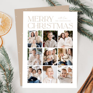 Modern Christmas Beige 9 Photo Collage Holiday Card