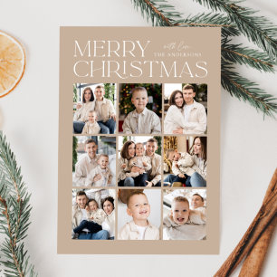 Modern Christmas Beige 9 Photo Collage Holiday Card