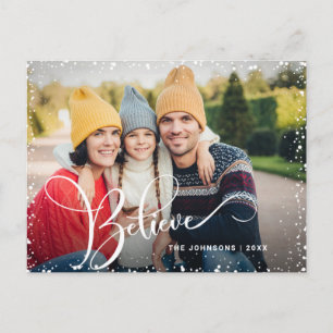 Modern Christmas Believe PHOTO Greeting Holiday Postcard