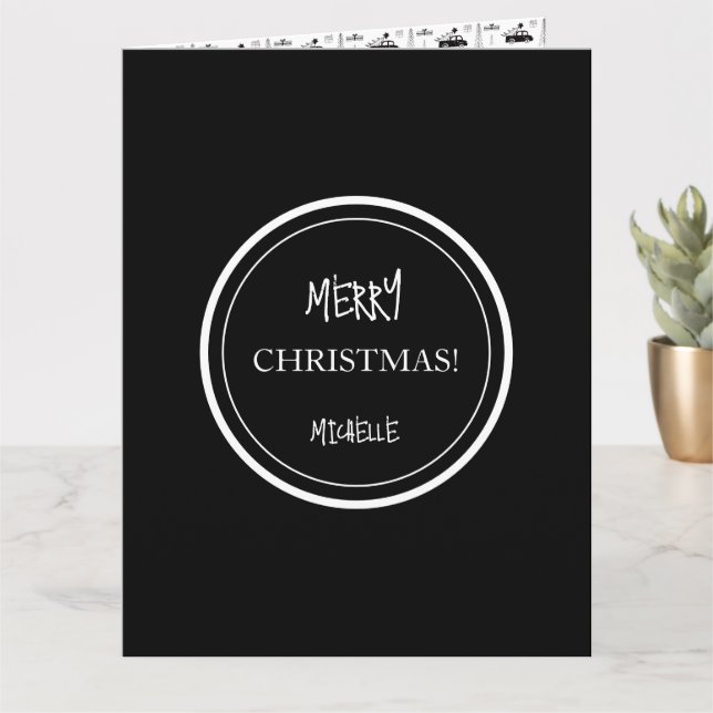 Modern Christmas Black and White Personalized Card (Small Plant)