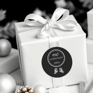 Modern Christmas Black and White Personalized Classic Round Sticker