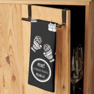 Modern Christmas Black and White Personalized Kitchen Towel