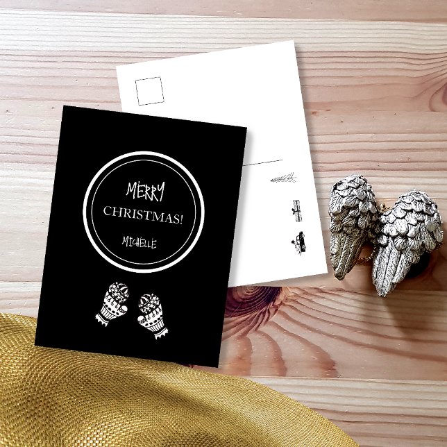 Modern Christmas Black and White Personalized Postcard (Creator Uploaded)