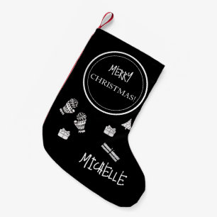 Modern Christmas Black and White Personalized Small Christmas Stocking