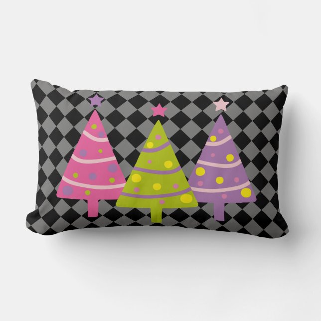 Modern Christmas Black Pink Trees  Lumbar Pillow (Front)