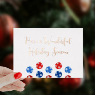 Modern Christmas blue and red ornaments Foil Holiday Card
