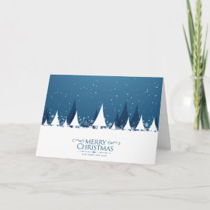 Modern Christmas Blue and White Forest Holiday Card