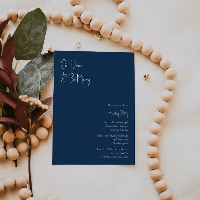 Modern Christmas | Blue Eat Drink And Be Merry Invitation (Creator Uploaded)