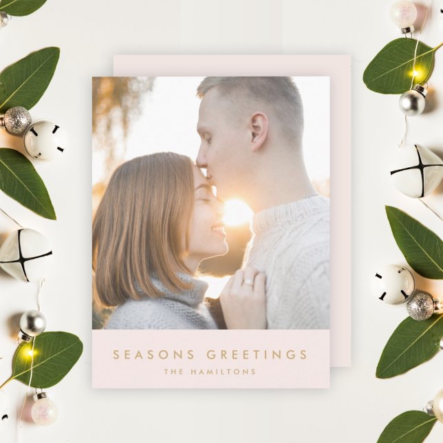 Modern Christmas | Blush Pink and Gold Photo Holiday Card (Creator Uploaded)