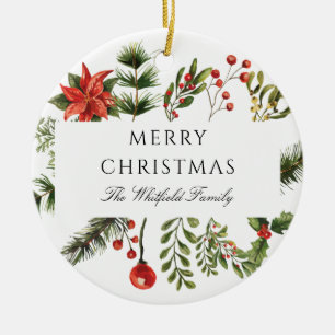 Modern Christmas Botanical Greenery Family Ceramic Ornament