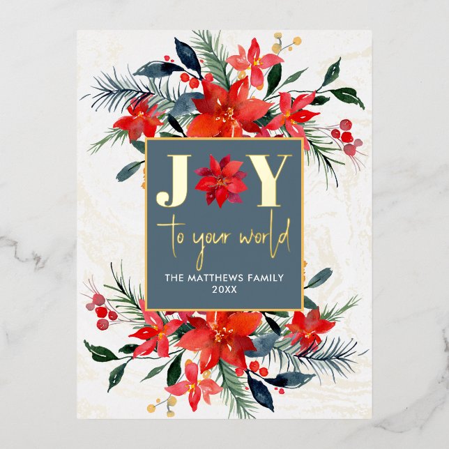 Modern Christmas Botanicals Joy Gold Real Foil Holiday Postcard (Front)