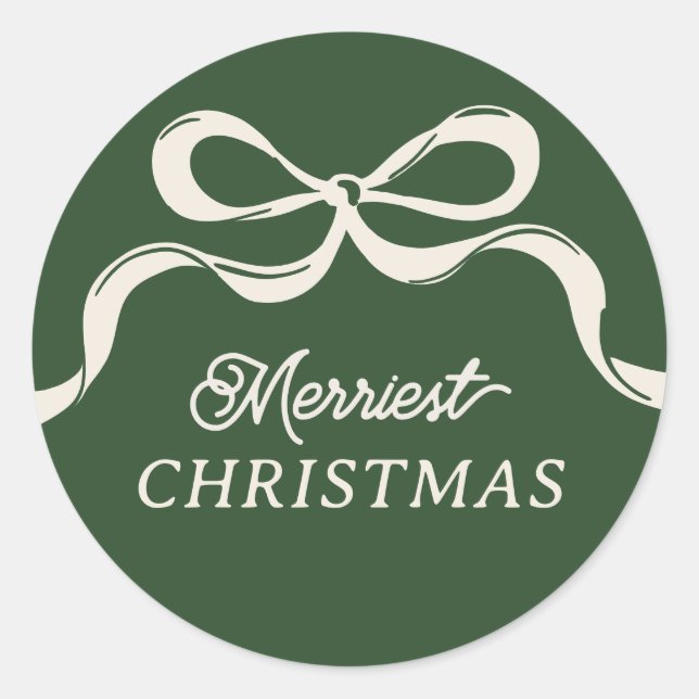 Modern Christmas Bows | Classic Holiday Green  Classic Round Sticker (Front)