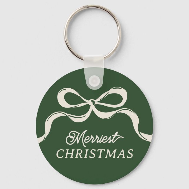 Modern Christmas Bows | Classic Holiday Green  Keychain (Front)