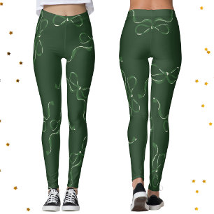 Modern Christmas Bows Holiday Classic Green Leggings