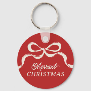 Modern Christmas Bows Trendy Holiday Red  Keychain