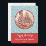 Modern Christmas Branches Pattern Photo Holiday Card<br><div class="desc">This modern photo holiday card features a delicate Christmas theme pattern in the background with branches,  leaves and fruits. A circle in the centre holds a family picture and has an scallop edge. The coral and aqua colour palette adds a modern touch with a vintage twist.</div>