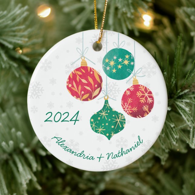 Modern Christmas Bulbs Monogram Ceramic Ornament (Creator Uploaded)