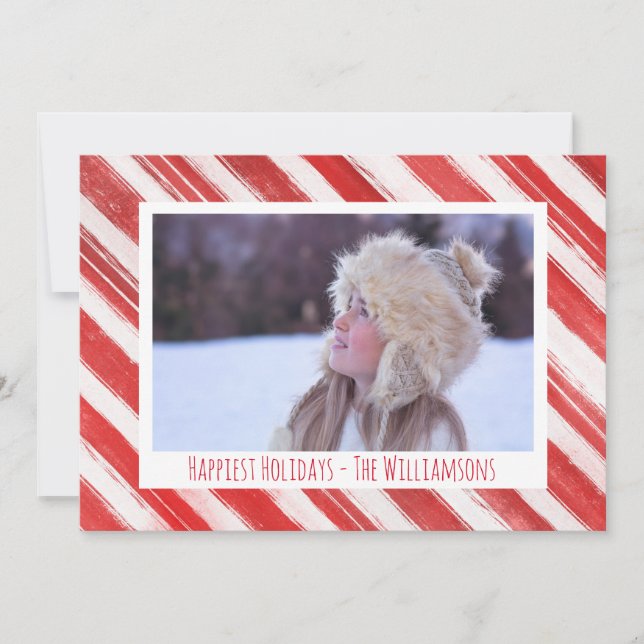 Modern Christmas Candy Cane Stripe Holiday Photo (Front)